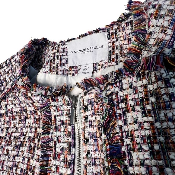 CAROLINA BELLE Montreal Crop Tweed Zip Front Multicolor Blazer Jacket Size L - Picture 9 of 16